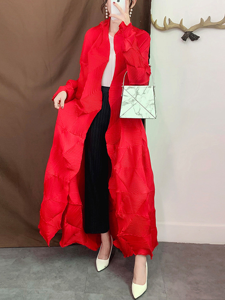 Trench Coat Formal - Miyake Pleated Long Trench Coat Women