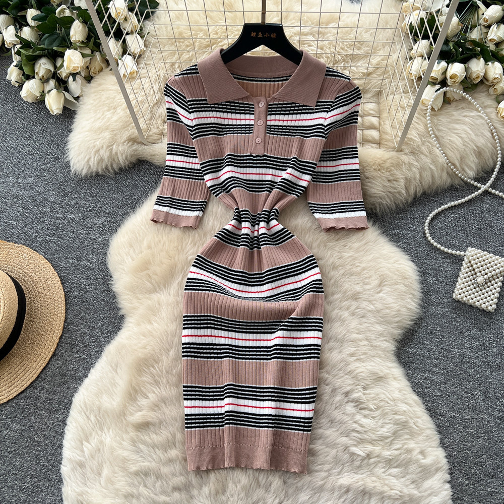Wrap Dress Work - Mid Length Dress Women Dresses Striped